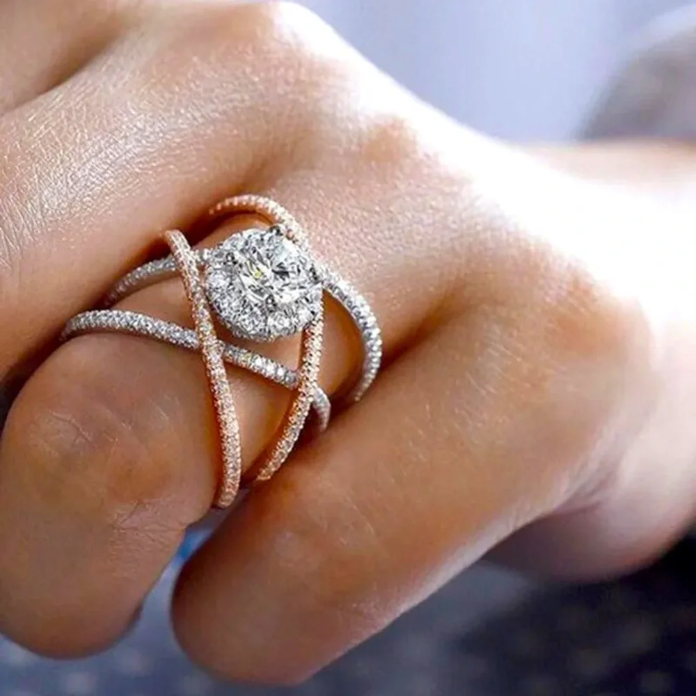 Designers Dream Silver&Rose Gold Round Diamond Ring - Picture 1 of 5